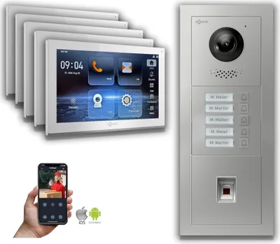 Produktbild von Goliath IP Video Türsprechanlage: 10-Zoll 5 Familienhaus, Fingerprint, Silber : 10 Zoll Weiß : Aufputz Dose Monitor Farbe: 10 Zoll Weiß Montage: Aufputz Dose