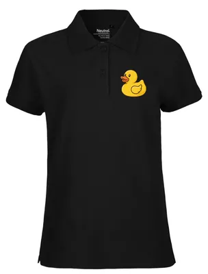 Produktbild von Huuraa Damen Polo Shirt Quietscheente Gummiente Badeente M Black Baumwolle Fairtrade Poloshirt Geschenkidee