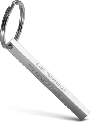 Produktbild von FABACH Cuboid Schlüsselanhänger Fahr vorsichtig ich brauch Dich - Quader Auto Schlüsselanhänger aus Edelstahl - Stäbchen Anhänger mit tiefer filigraner Gravur Fahr vorsichtig