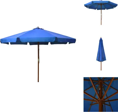 Zdjęcie produktu dla vidaXL Parasol z drewnianym drążkiem 330 cm lazurowy niebieski - Parasole i parasole przeciwsłoneczne