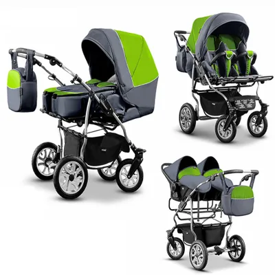 Produktbild von Zwillingskinderwagen 4 in 1 City Twin inkl. Autositze - 15 Teile -  in 19 Farben