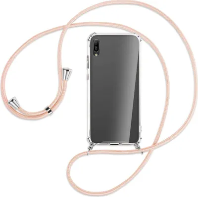 Produktbild von Handykette Backcover-Schutzhülle mit Band (Metall silberfarben) für Huawei Y6 2019 - rose peach