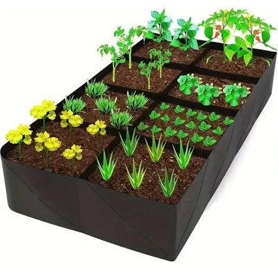 Produktbild von 128 Gallonen Hochbeet aus Filz 180x90x30cm, atmungsaktiver Pflanzsack mit 8 Fächern für Gemüse, Kräuter & Blumen