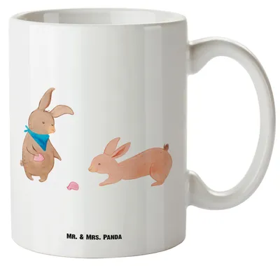 Produktbild von Mr. & Mrs. Panda Teebecher Hasen Muschel - Weiß - Geschenk, Freundinnen, Urlaub, Bruder, Pott, Henkelbecher, Freundin, Große Teetasse, tasse mit henkel, Strand, steingut