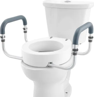 Immagine prodotto di Sollevatore per sedile WC SucceBuy, altezza 8,9 cm, portata 136 kg, corrimano in alluminio con imbottitura in EVA, per anziani, disabili, donne in gravidanza, scopi medici, WC rotondo standard, bianco