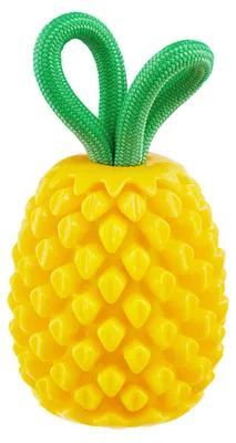 Imagen del producto de Juguete dental "Piña" de Outward Hound Planet Dog, para limpiar los dientes y dispensar golosinas. Juguete duradero para perros, de color amarillo, que se puede rellenar con premios