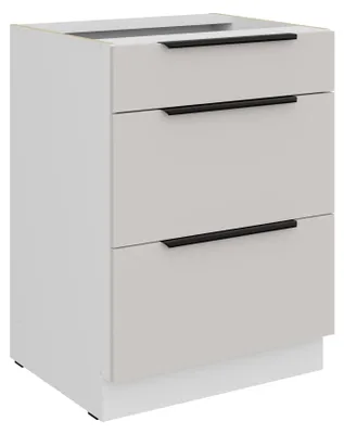 Produktbild von Küchen Unterschrank 60 cm COMO Kaschmir beige matt + Weiß matt Vollauszug Soft-Close Küche Küchenzeile Einbauküche Küchenblock