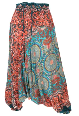 Produktbild von Afghani Hose, Overall, Jumpsuit, Haremshose, Pluderhose, Pumphose, Aladinhose - Türkis/orange, Damen, Viskose, Hosen