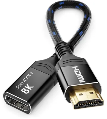 Produktbild von deleyCON 0,15m 8K HDMI 2.1 Verlängerungskabel für TV Stick - Kabel Verlängerung Kurz für TV, Monitor, PS4, PS5, Xbox, Dolby Atmos Soundbar EARC HDR10+ 48Gbps - 8K@60Hz, 4K@120Hz/144Hz, 2K@240Hz