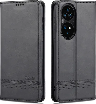 Produktbild von Huawei P50 Pro Leder Hülle, Klapphüllen Brieftasche Magnetverschluss Ständer Schutzhülle für Huawei P50 Pro Schwarz