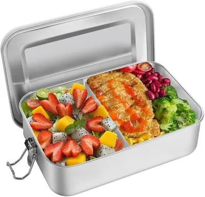 Immagine prodotto di Contenitore per il pranzo Ibbenzoa® in acciaio inossidabile 304 – a prova di perdite, con anello di tenuta in silicone e chiusura di sicurezza, scomparti flessibili, privo di BPA, adatto al lavaggio in lavastoviglie