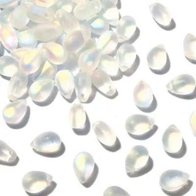 Produktbild von Transluzente Glasperlen 100 Stück - Durchsichtige Mattglasperlen - AB Vergoldete Wasserperlen - Schmuckherstellung - Widerstandsfähiges Glasmaterial - Maße 9x6 mm - Glasperlen