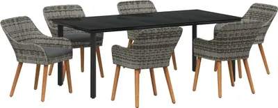 Produktbild von vidaXL Garten Essgruppe mit Kissen 7 pcs Grau Poly-Rattan