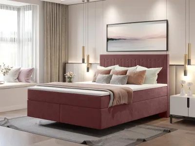 Produktbild von Boxspringbett Schlafzimmerbett ROCIO Nr.1 Delux 140x200cm in Stoff Bordeauxrot