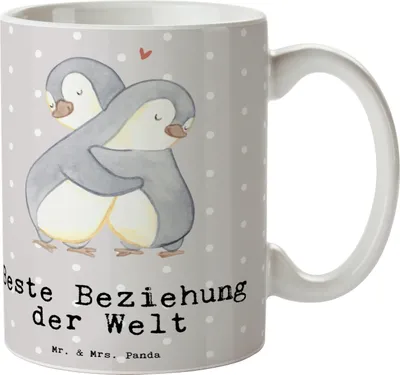 Produktbild von Mr. & Mrs. Panda Kaffeetasse Pinguin Beste Beziehung der Welt - Grau Pastell - Geschenk, Liebe, Trinkbecher, Kaffeebecher, Zusammen sein, Geschenkidee, Tasse, bedruckt