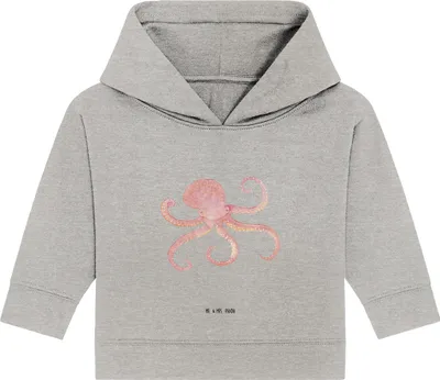Produktbild von Mr. & Mrs. Panda Organic Baby Hoodie Tintenfisch 12. - 18. Monat - Heather Grey - Geschenk, Wasser, Meerestier, Kapuzenshirt, Lustige Sprüche, Meer, Ozean, Krake