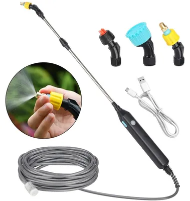 Produktbild von Akku Drucksprüher, 3.7V Elektrischer Pflanzensprüher, Elektrischer Drucksprüher mit 3 Düsen und 3m Schlauch, Wiederaufladbarem und Tragbarer Sprühstab