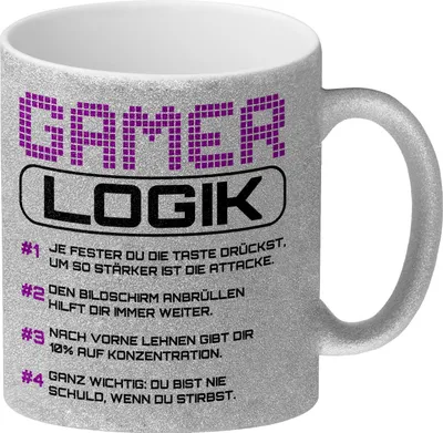 Produktbild von Gamer Logik Glitzer-Kaffeebecher in lila
