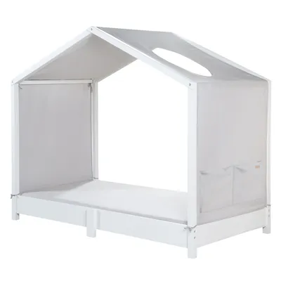 Produktbild von roba Bezug für Montessori Hausbetten 70 x 140 cm - Passendes Zubehör zum Umbau in Himmelbett - Inkl. 3 Aufbewahrungstaschen & Dachfenster - Hellgrau