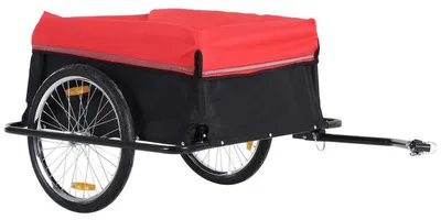 Image de Remorque pour vélo - Remorque de transport de charges, capacité de 40 kg | Couleur : Noir et rouge | Dimensions : 88 x 140 x 60 cm