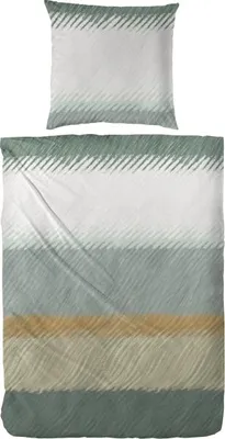 Produktbild von Primera Edelflanell Bettwäsche 135x200 Streifen ocker grau sand grün 174145-51
