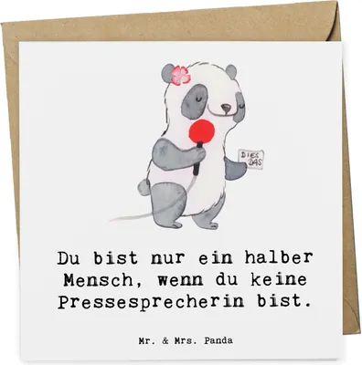 Produktbild von Mr. & Mrs. Panda doppelkarte Pressesprecherin Herz - Weiß - Geschenk, Klappkarte, anlasskarte, Glückwunschkarte, faltkarte, Grußkarte