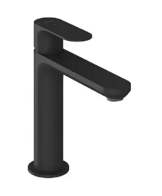 A black matte bathroom faucet.