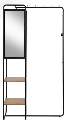 Produktbild von CALICOSY - Garderobe aus lackiertem Metall mit 6 Haken, 2 Regalen und 1 Spiegel H185 cm - LUTON