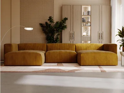 Produktbild von GrainGold Ecksofa U-Form Landi - Moderne Cord Ecksofa, Wohnzimmer Sofa - Eckcouch Braun (Lincoln 48)