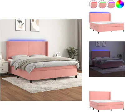 Produktbild von vidaXL Boxspringbett mit Matratze & LED Rosa 180x200 cm Samt -  Betten & Bettgestelle
