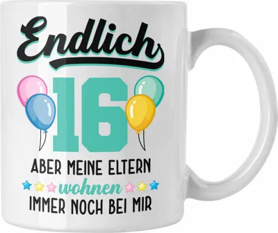 Produktbild von Trendation - 16. Geburtstag Tasse Geschenk Mädchen Jungen Geschenkidee Lustig Spruch 16 Geschenke Geschenkideen zum 16 Bday 16er (Weiß)