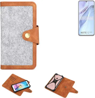 Produktbild von K-S-Trade Handyhülle kompatibel mit Infinix Note 12 2023 Schutzhülle Filz-Hülle Kunst-Leder hellgrau braun (1x)