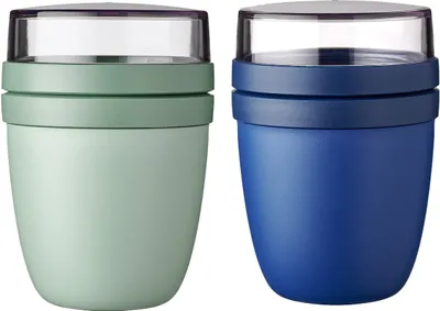 Produktbild von Mepal | Lunchpot Ellipse Mixed | Nordic Sage & Vivid Blue | Müslibecher to go mit separaten Fächern für Joghurt und Müsli | 500 ml und 200 ml | geeignet für Gefrierschrank, Mikrowelle und Spülmaschine