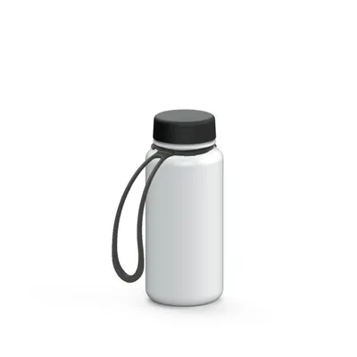 Produktbild von Trinkflasche 400 ml - Auslaufsichere Tritan Trinkflasche inkl. Strap - ideal für Schule, Sport und Freizeit - weiß/schwarz