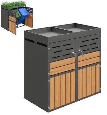 Produktbild von Multifunktionaler Gartenschrank mit Pflanzkasten, abschließbar, wetterfest, Metall, Lamellenbelüftung, Outdoor Stauraum für Garten, Terrasse, 133 cm
