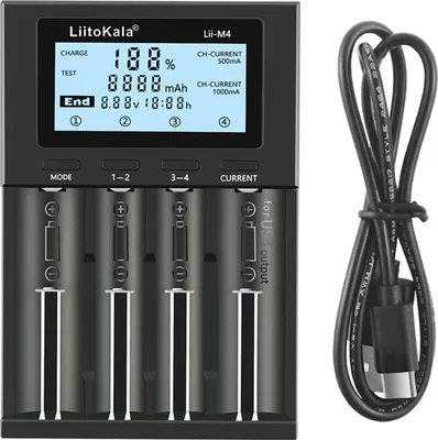 Produktbild von LIITOKALA LII-M4 Ladeger?t mit 4 Steckpl?tzen und LCD-Display fš¹r 18650 26650 14500 AA AAA Lithium-NiMH-Akku Smart Ladeger?t