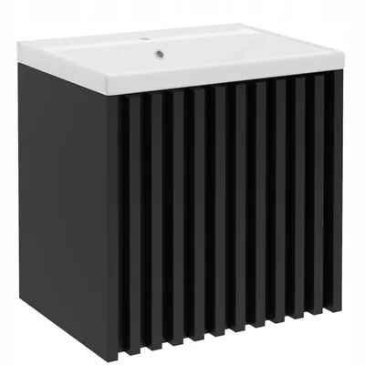 Zdjęcie produktu dla Szafka Łazienkowa z Umywalką 60 cm Czarna Matowa Lamele Wisząca MDF Drzwi