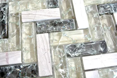 Produktbild von Handmuster Mosaikfliese Transluzent graugrün Fischgrät Glasmosaik Crystal Stein graugrün MOS87HB-0552_m