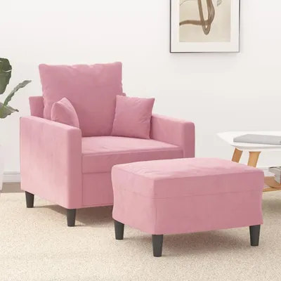 Produktbild von Sessel mit Hocker in Rosa, 60 cm, aus Samt