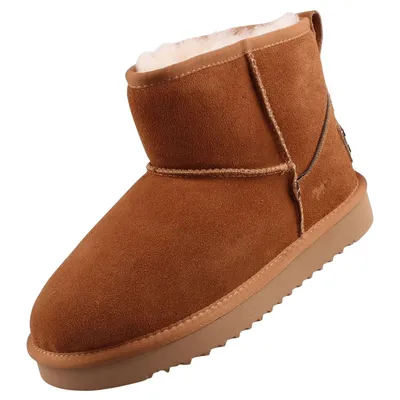 A single brown winter boot shown from a three-quarter angle against a white background.