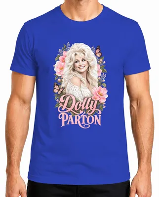 Zdjęcie produktu dla Koszulka męska z nadrukiem "Dolly Parton", motywy country, motyle, Nashville, kolor niebieski, rozmiar S