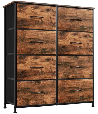 Obrázek produktu pro Komoda s 8 zásuvkami potaženými látkou, s dekorativním vzorem imitujícím dřevo, rozměry 80 x 30 x 93 cm