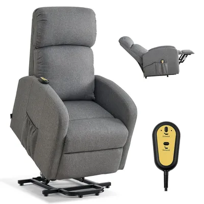Immagine prodotto di Poltrona reclinabile elettrica per anziani - Poltrona relax con funzione massaggio - Regolazione continua - Rivestimento in lino - Imbottitura in schiuma ad alta elasticità - Telecomando - Grigio chiaro