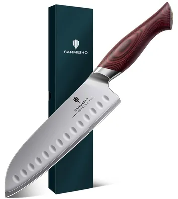 Zdjęcie produktu dla SANMEIHO Nóż Santoku 18cm stal wysokowęglowa rękojeść pakka