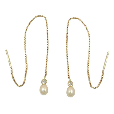 Produktbild von Durchzieher Ohrring Ohrhänger 93mm Venezianerkette Zuchtperle Zirkonia 9Kt GOLD gold 93x4mm