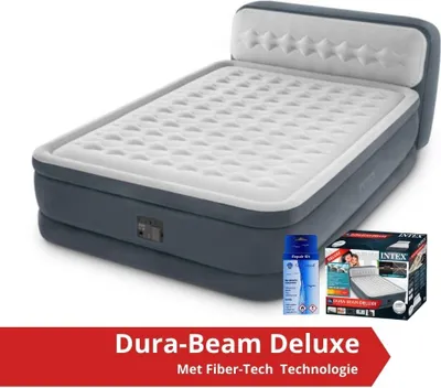 Obrázek produktu pro Intex Ultra Plush - Nafukovací matrace s hlavní deskou - Se sadou na opravu a vestavěnou pumpou -236 cm -x152x25 cm - PVC - šedá