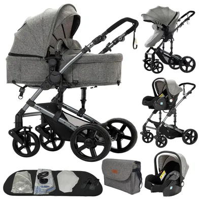 Immagine prodotto di Set completo per passeggino 3-in-1 B588: seggiolino auto per neonati, culla reversibile, sistema di piegatura con una mano, ruote in EVA ammortizzate, colore grigio