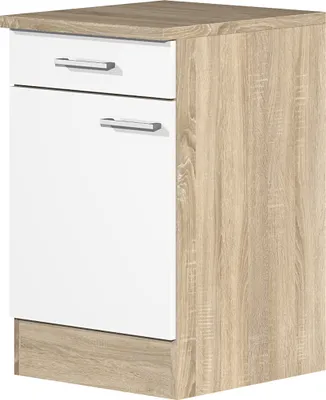 Produktbild von Küchenunterschrank - 50 cm breit - Weiß Sonoma Eiche – Salerno