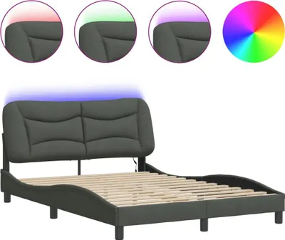 Productafbeelding van vidaXL Bedframe met LED-verlichting, zonder matras, "Hvar", donkergrijs, 120x200 cm, stof
