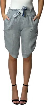 Produktbild von 2081 Mississhop Damen Leinen Bermuda Shorts 100 % Leinen, kurz, bequem, luftige Freizethose Grau M